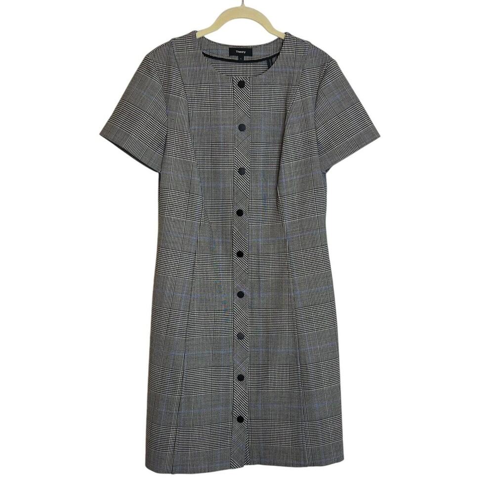 Theory Womens Career Dress Size Large Easy Snap Shift Windowpane Portland Plaid